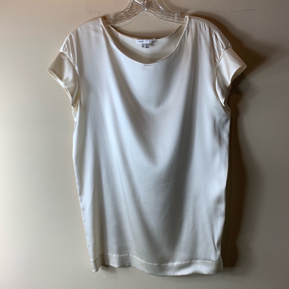 Vince Cream Silk Classic Short Sleeve Blouse